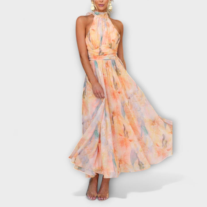 Ameliora | Halter-Neck Watercolor Maxi Dress