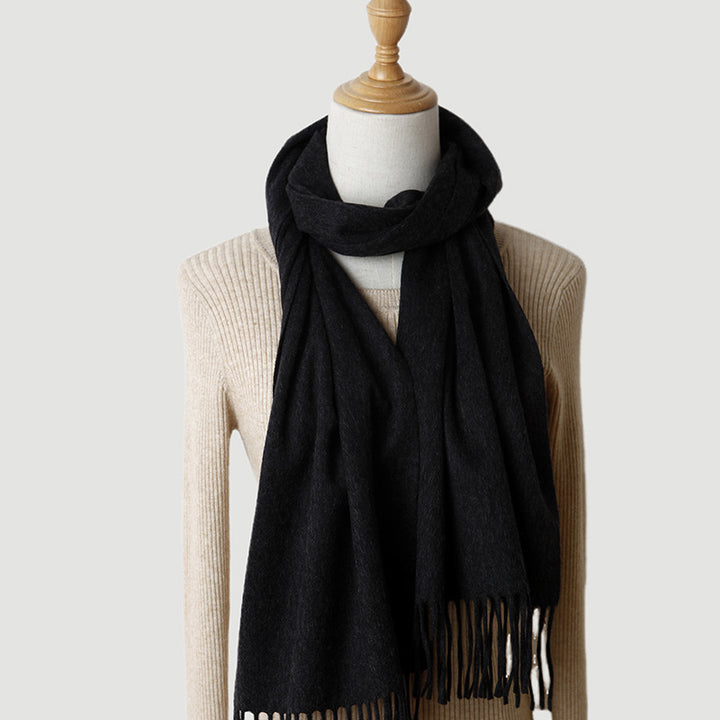 Women's solid color cashmere tassel scarf with long fringe