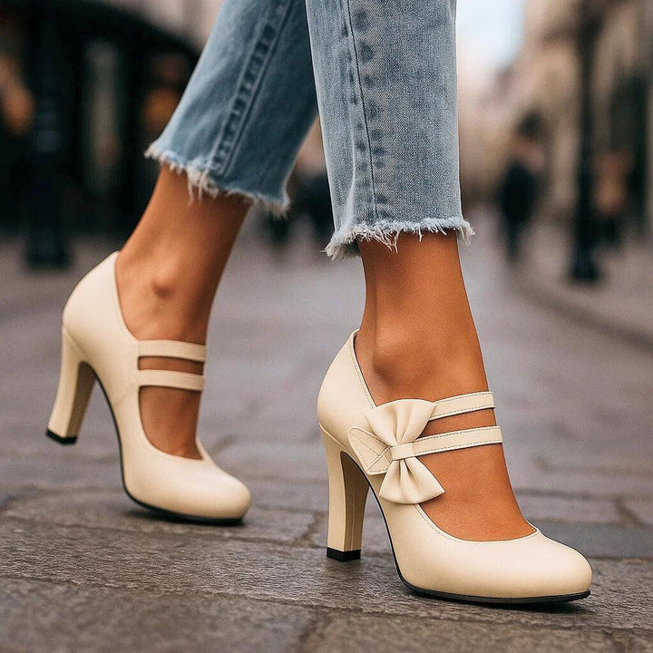 Jolanthe | Women's Bow Block-Heel Strappy Mary-Jane Pumps