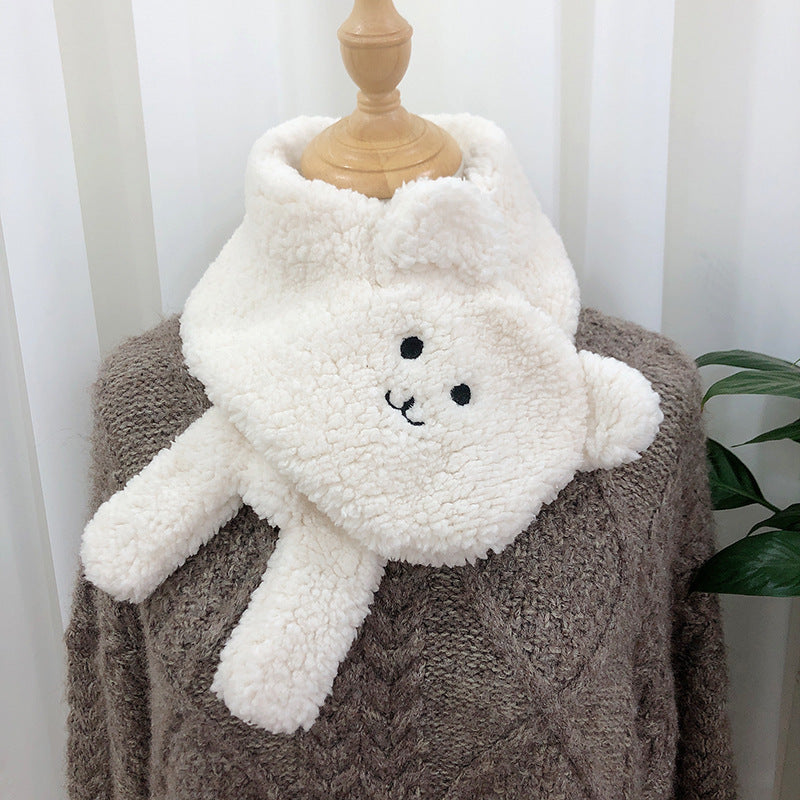 Women's bear plush lamb wool winter scarf, front view