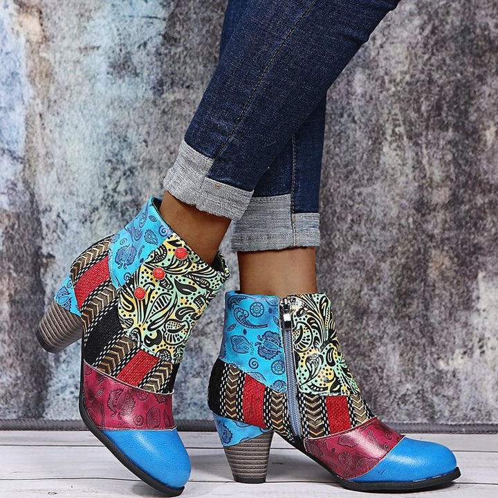 Women's chunky heel ankle boots with side zipper