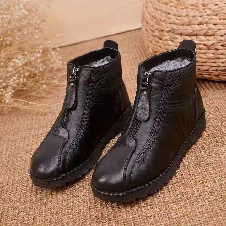 Women's black and red ankle boots with back zipper