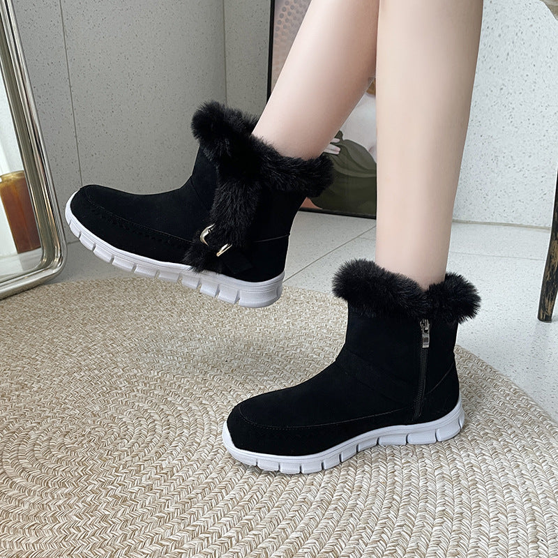 Women's plush lined flat winter ankle boots