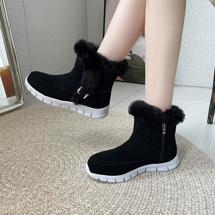 Women's plush lined flat winter ankle boots