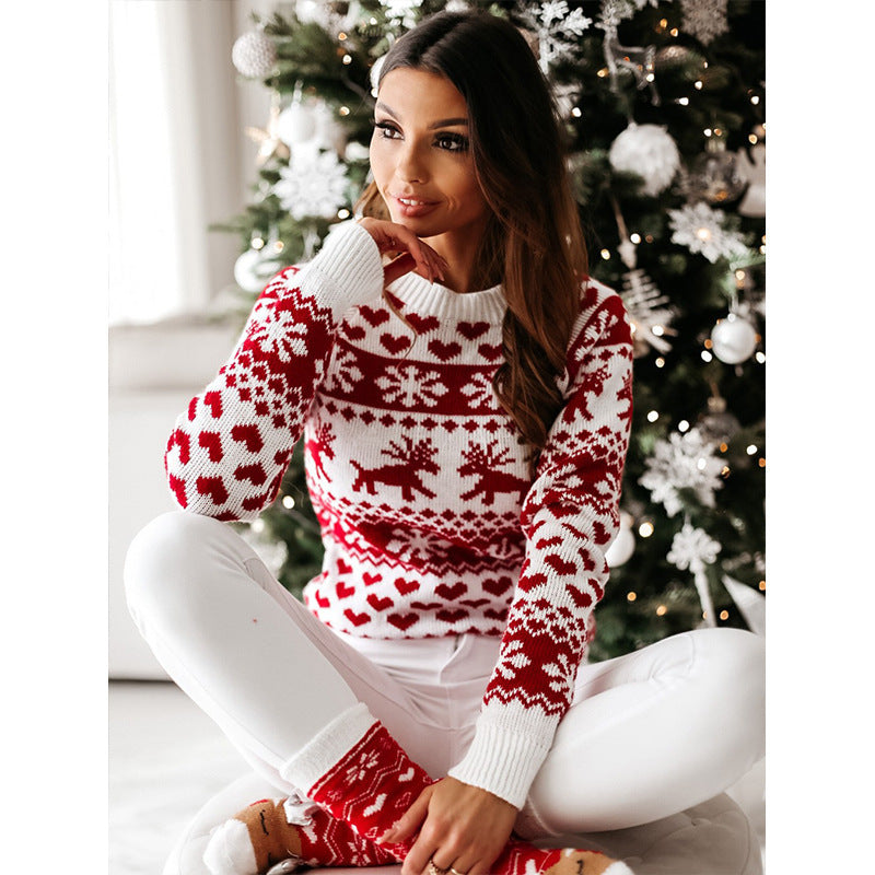 Women's ugly Christmas sweater with elk snowflake pattern