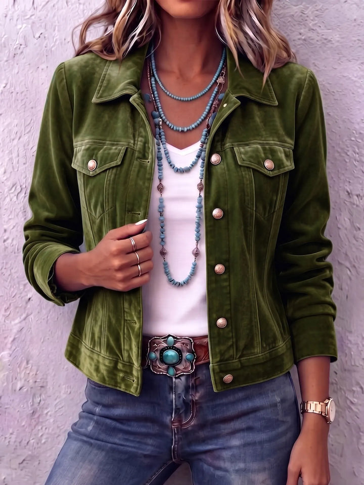 Women's button front vintage wash jacket with chest pockets