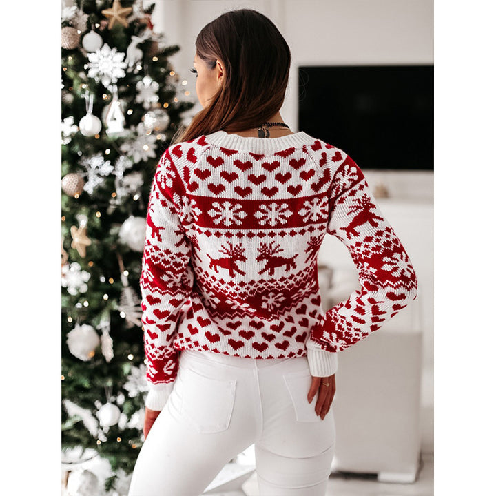 Women's ugly Christmas sweater with elk snowflake pattern