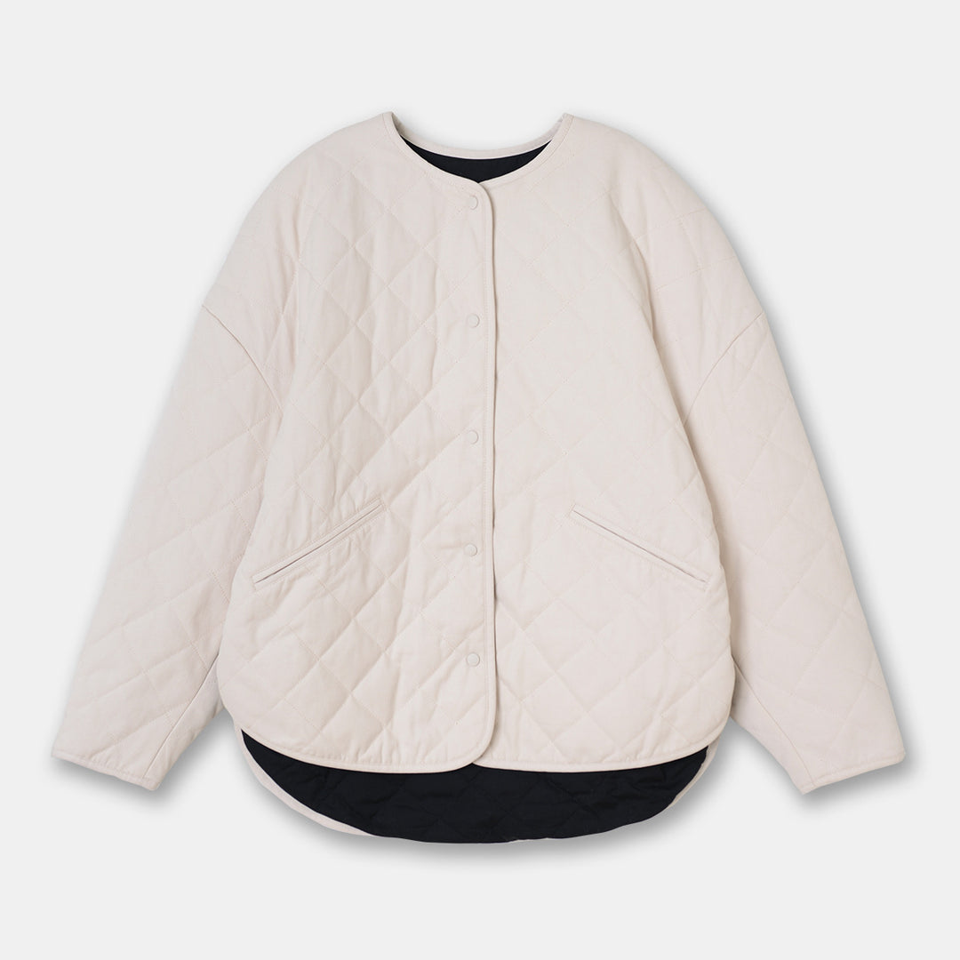 Women's diamond plaid puffer jacket with collarless neckline