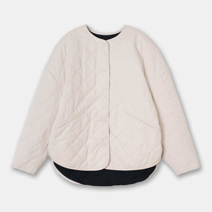 Women's diamond plaid puffer jacket with collarless neckline