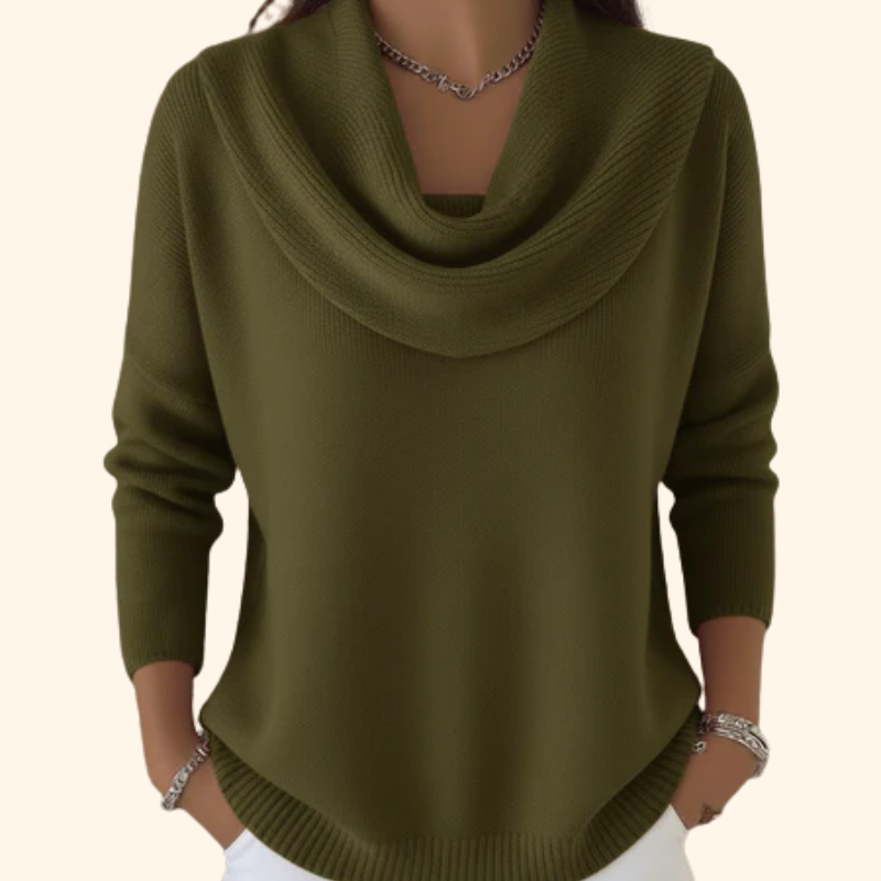Women's cowl neck knit sweater with long sleeves