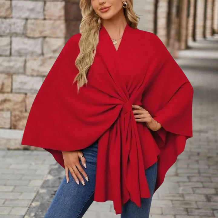 Sancha | Women's Batwing Belted Knit Draped Cape Coat