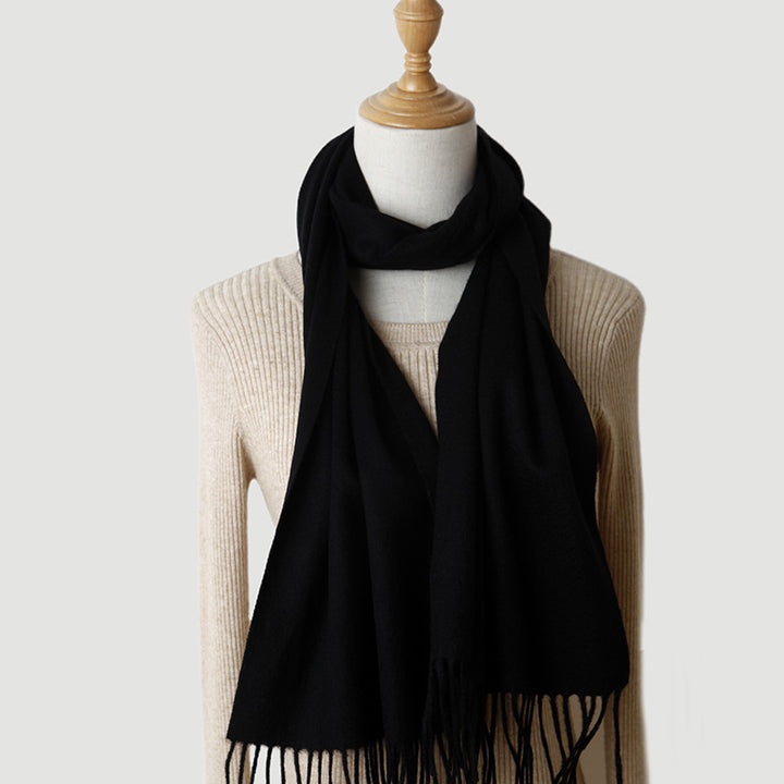 Women's solid color cashmere tassel scarf with long fringe