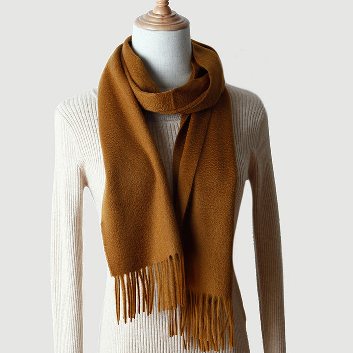 Women's solid color cashmere tassel scarf with long fringe