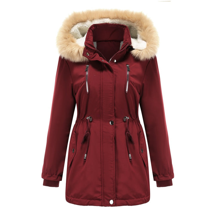 Women's long winter coat with detachable hood