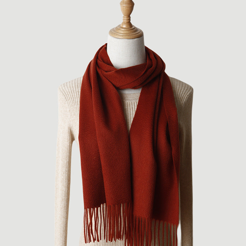 Women's solid color cashmere tassel scarf with long fringe