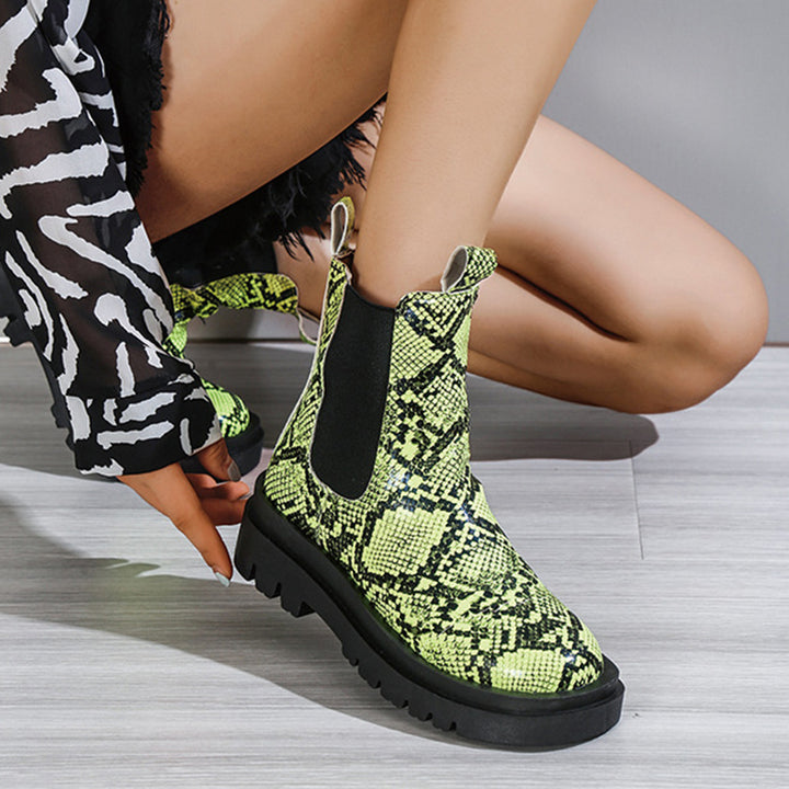 Women's snakeskin slip-on platform ankle boots