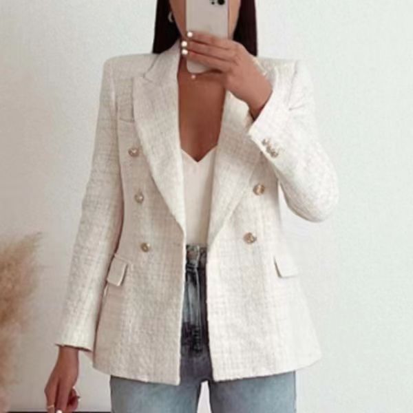 Women's double breasted textured blazer with long sleeves