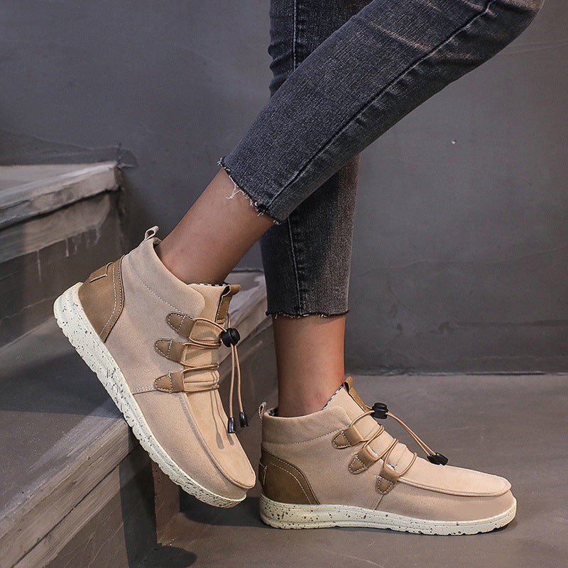 Women's wedge ankle boots with drawstring detail and round toe