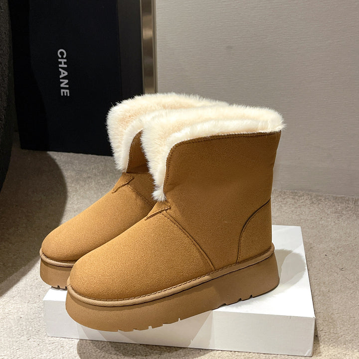 Women's black fleece lined snow ankle boots