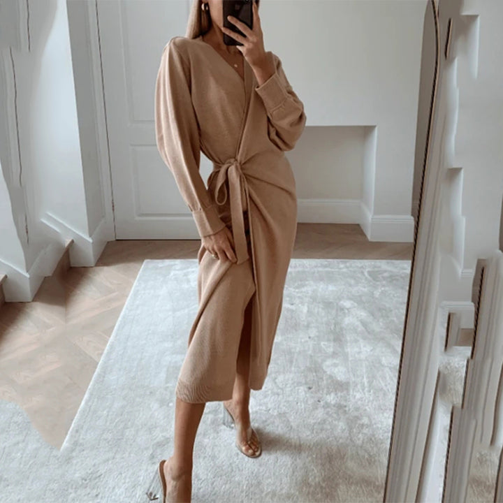 Women's V-neck sweater dress in multiple colors