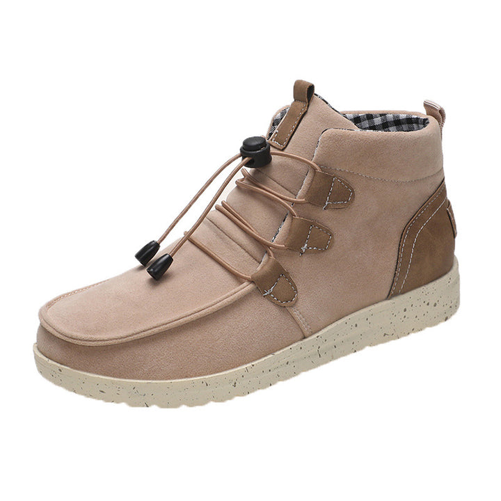 Women's wedge ankle boots with drawstring detail and round toe