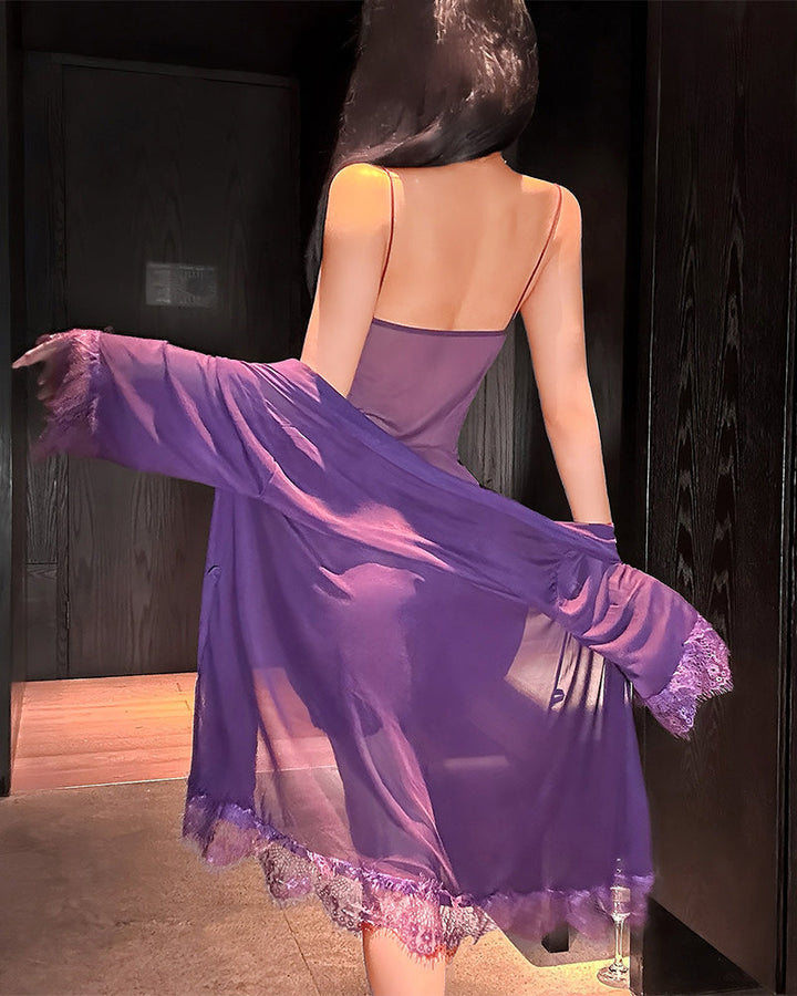 Women's lace nightwear set with long sleeves