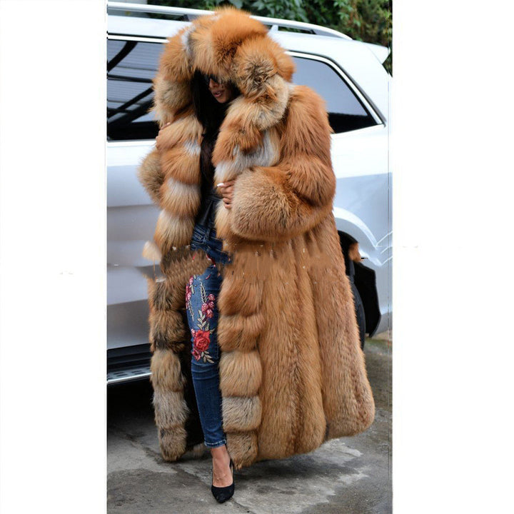 Women's long hooded faux fur coat