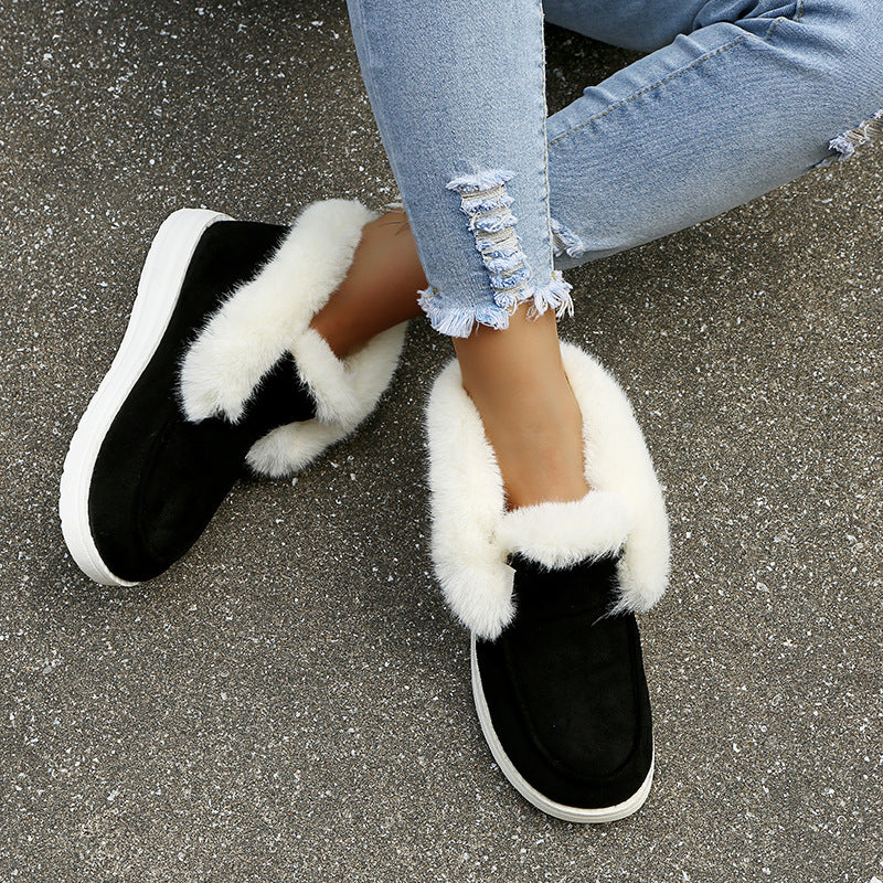 Women's black plush-lined winter ankle boots