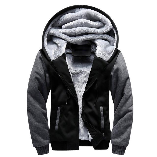 Women's black hooded baseball jacket front view