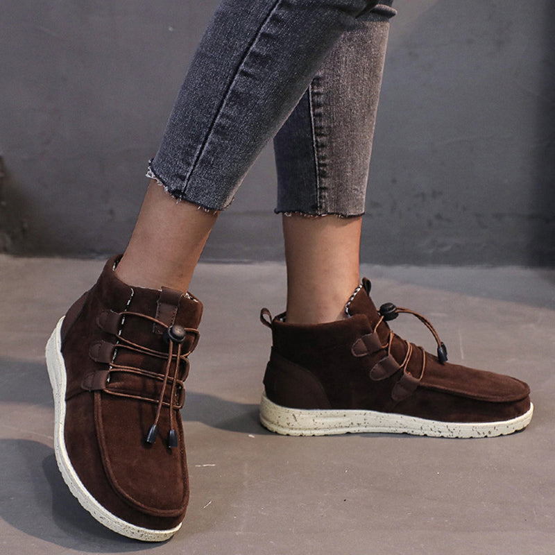 Women's wedge ankle boots with drawstring detail and round toe