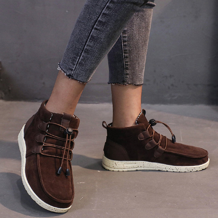 Women's wedge ankle boots with drawstring detail and round toe
