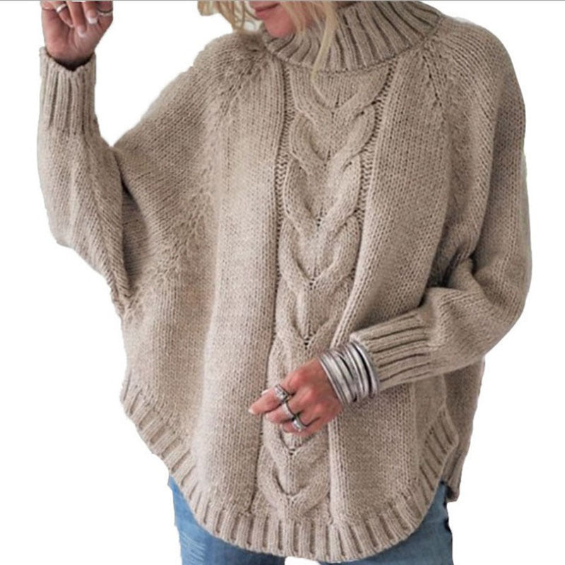 Women's loose high collar batwing sweater