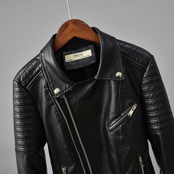 Women's faux leather jacket with suit collar