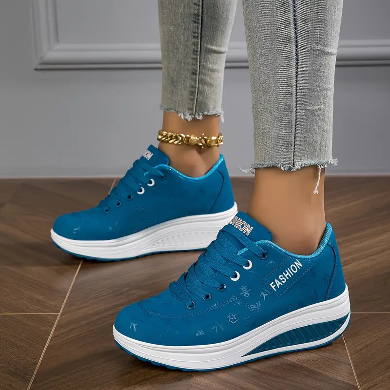 White wedge platform sneakers with laces for women
