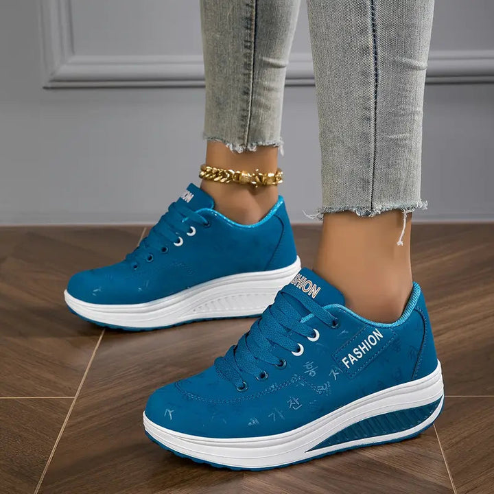 White wedge platform sneakers with laces for women