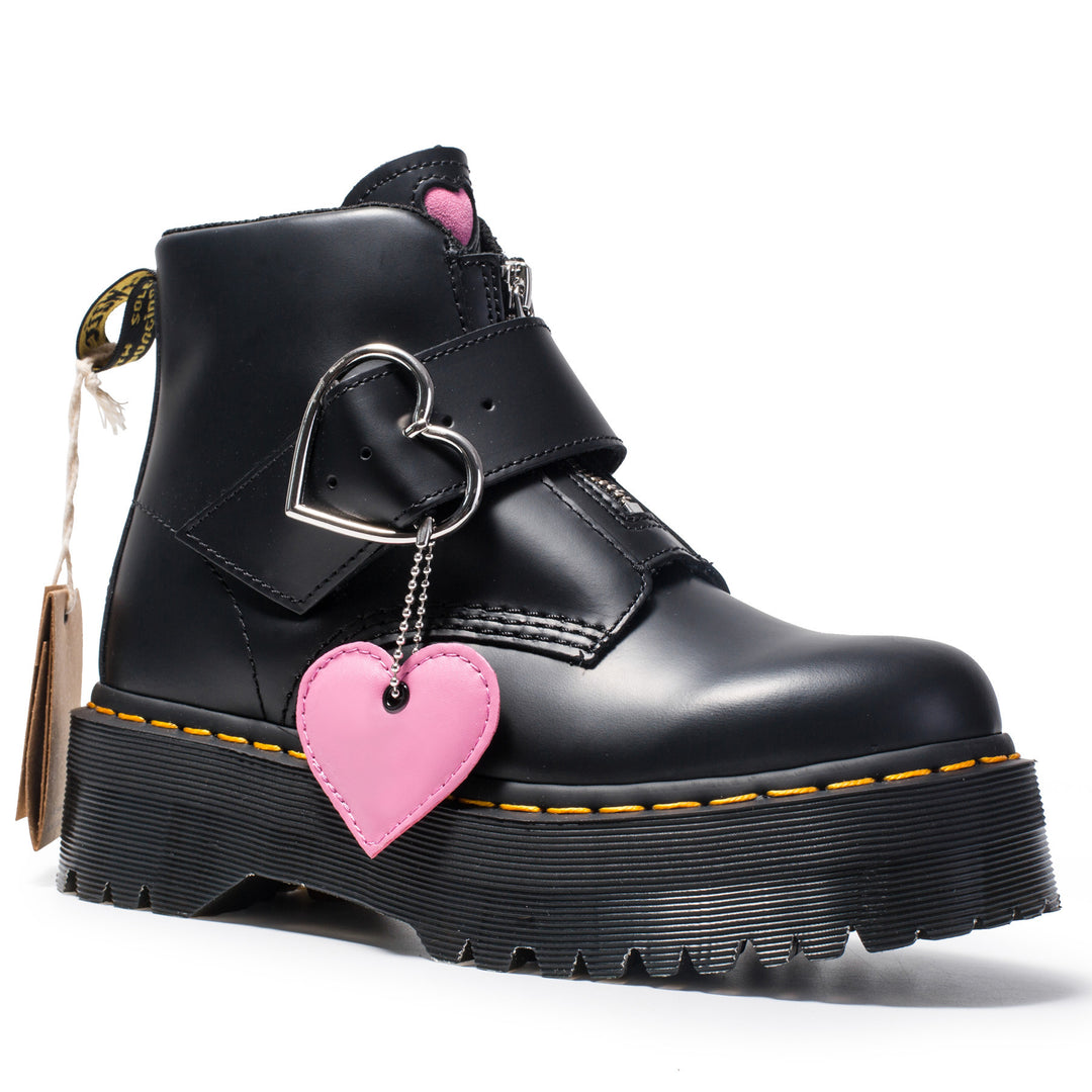 Women's black leather ankle boots with thick heel and zipper