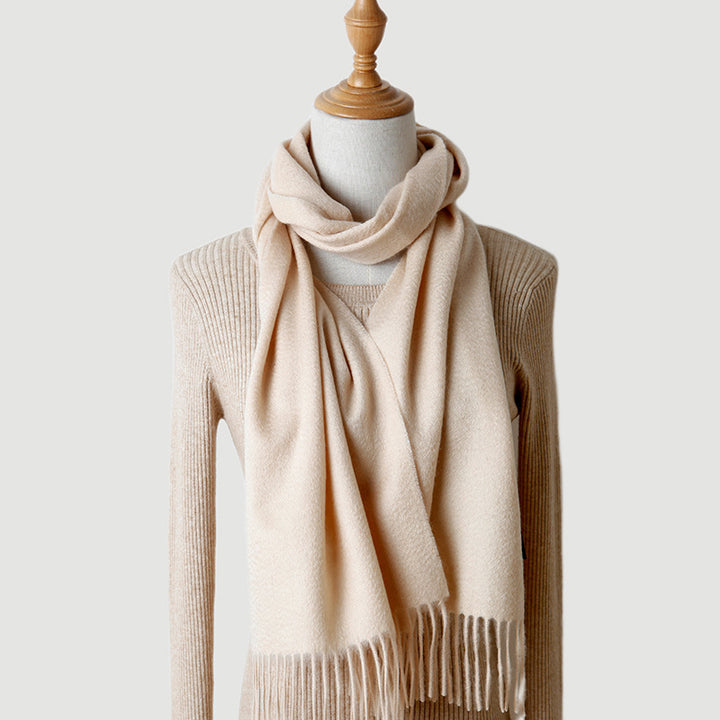 Women's solid color cashmere tassel scarf with long fringe