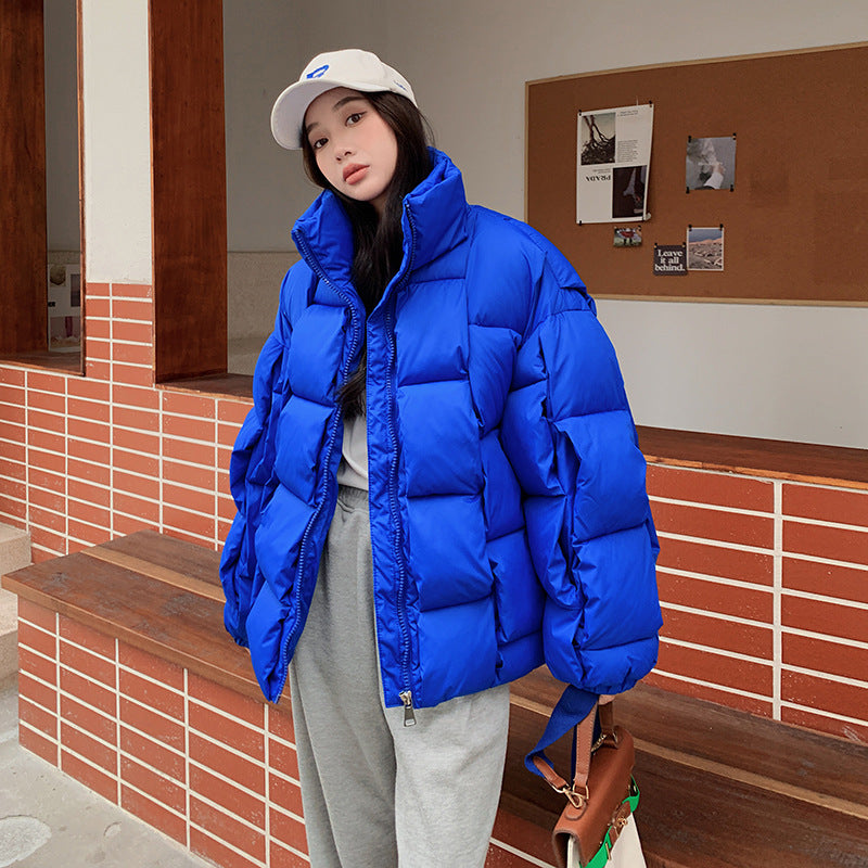 Women's padded winter jacket with pile collar and zip front