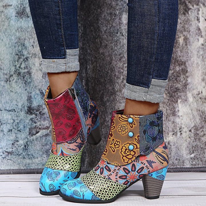 Women's chunky heel ankle boots with side zipper