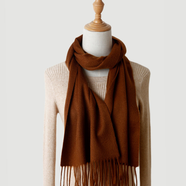 Women's solid color cashmere tassel scarf with long fringe