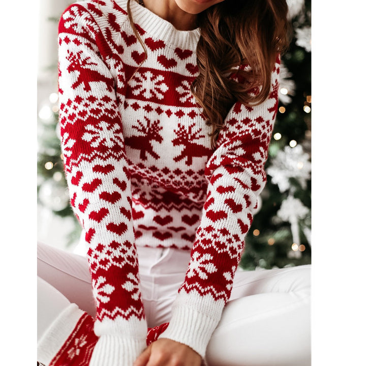 Women's ugly Christmas sweater with elk snowflake pattern