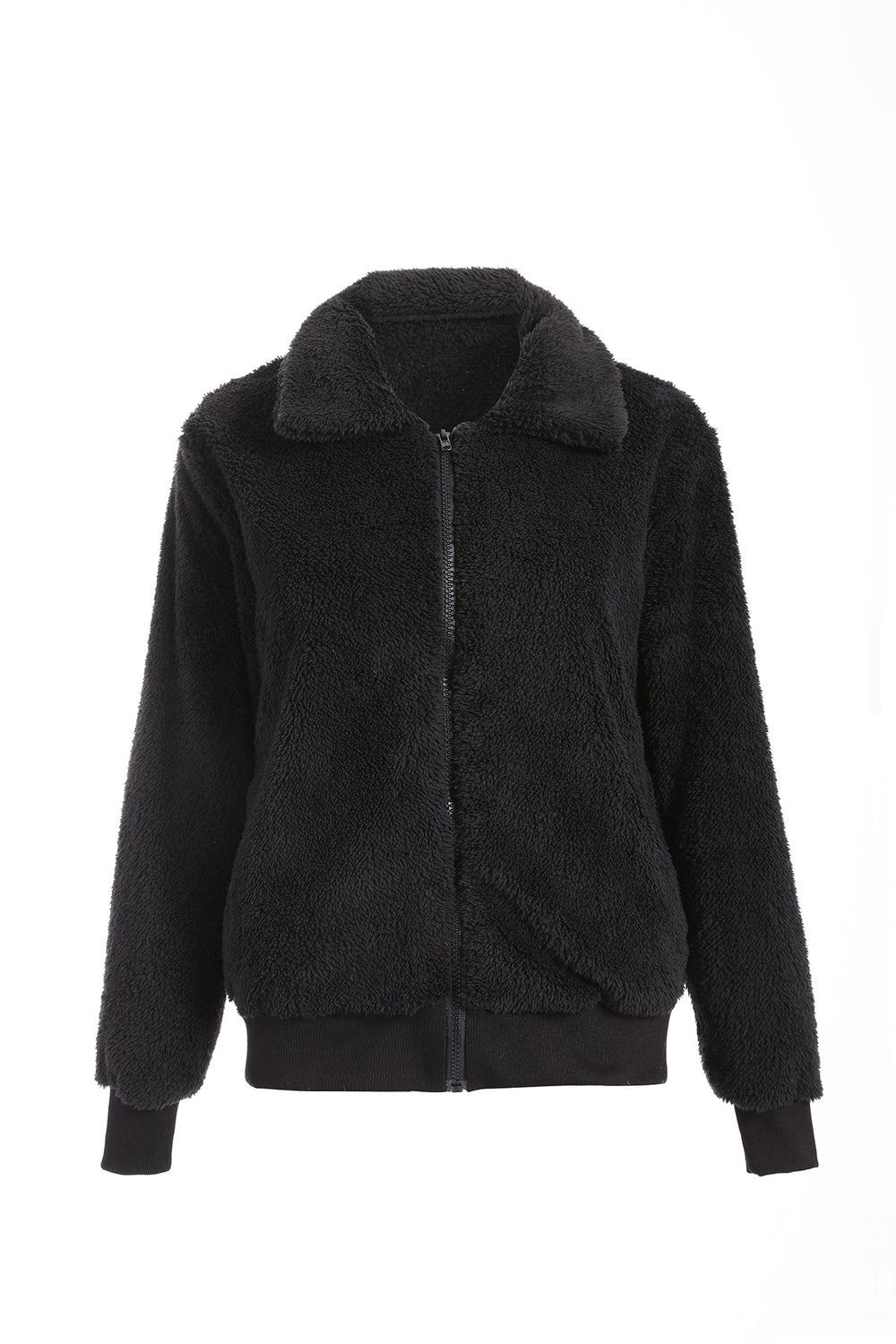 Women's lapel zip winter coat front view