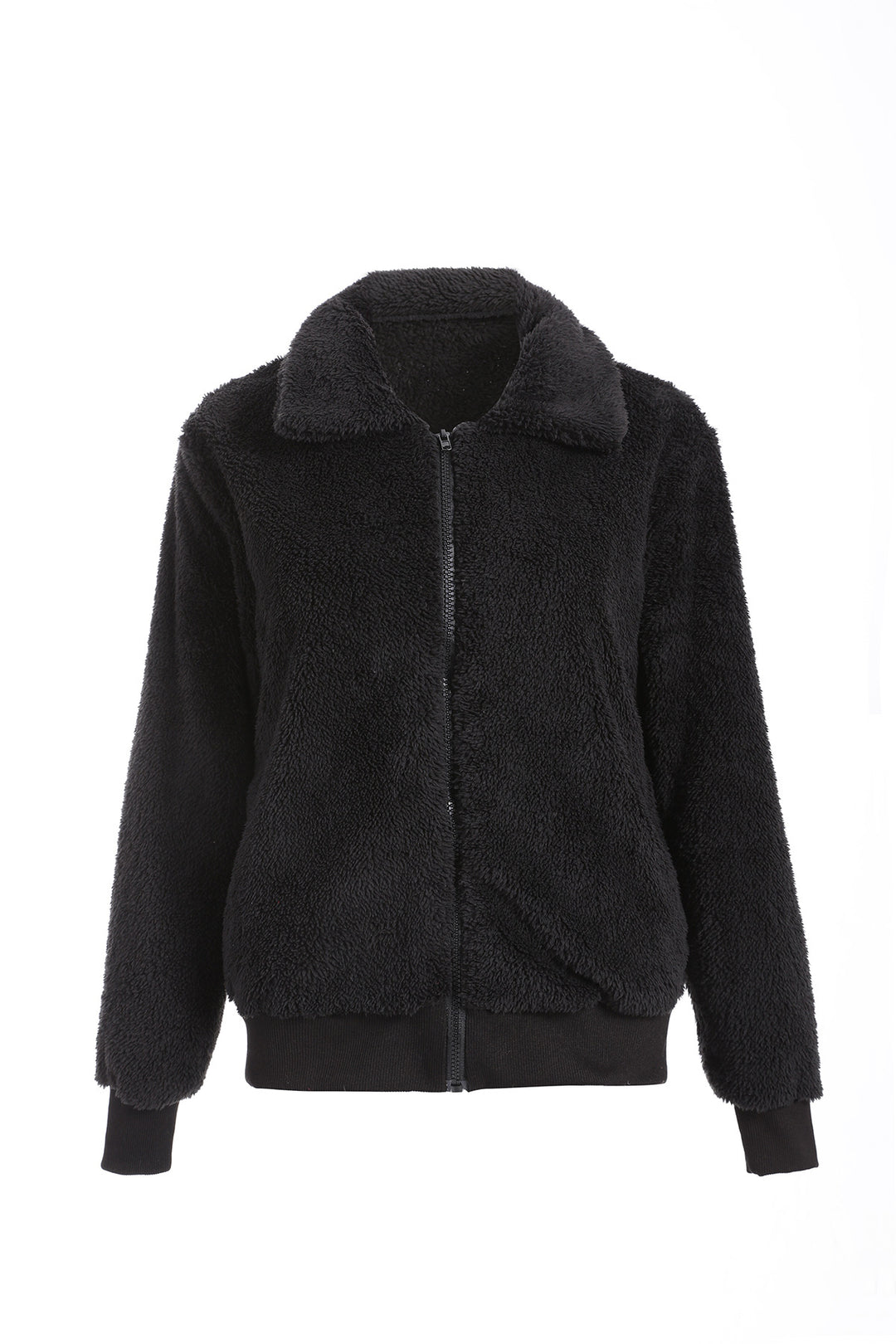 Women's lapel zip winter coat front view
