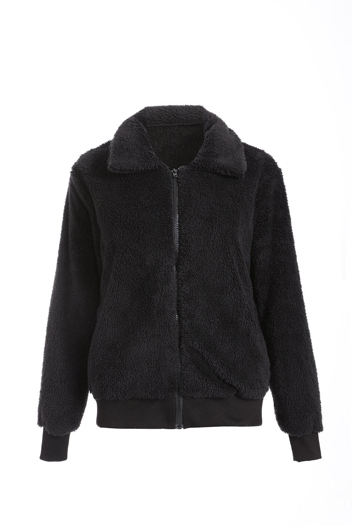 Women's lapel zip winter coat front view