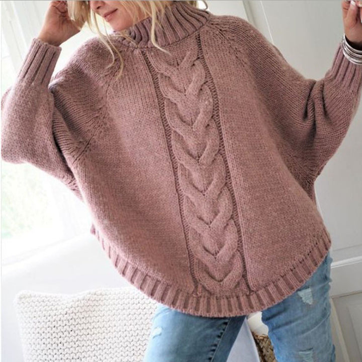 Women's loose high collar batwing sweater