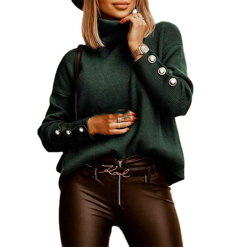 Women's solid color turtleneck sweater with high collar