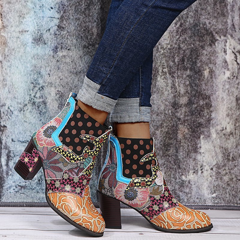 Women's chunky heel ankle boots with side zipper