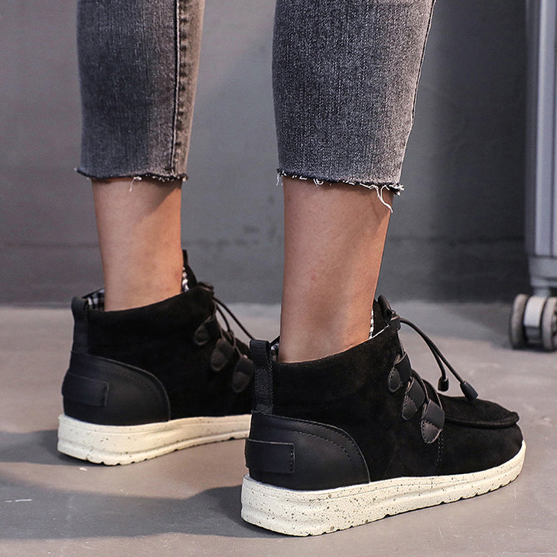 Women's wedge ankle boots with drawstring detail and round toe
