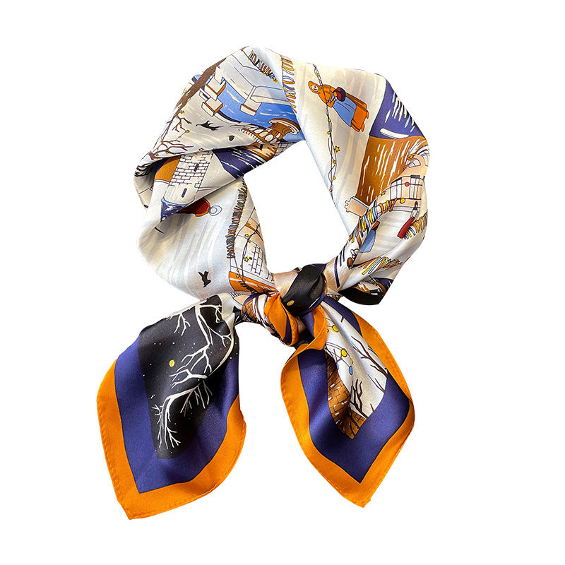 Printed square scarf with all-over pattern for women