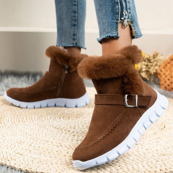 Women's plush lined flat winter ankle boots